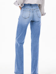 Jeans taille haute à jambes droites amples et larges bleu crépuscule - Miniatuur