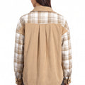 Light French Beige Plaid Colorblock Shirt Collar Shift Shacket - Foto 4