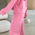 Pink Solid Color Zip Up Hoodie Drawstring Loose Pants Set - Foto 5