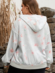 Gray Floral Print Plus Size Loose Hoodie - Miniatuur