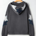 Kolgrå Star Patchwork Contrast Stitching Mineral Wash Kangaroo Pocket Vintage hoodie - Foto 6