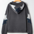 Carbon Grey Star Patchwork con cuciture contrastanti Mineral wash Kangaroo Pocket Vintage Hoodie - Thumbnail