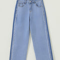 Beau Blue Contrast Stripe Frayed Side Panel Patchwork Shift Jeans - Damesmode Afbeelding 5 - Foto 5