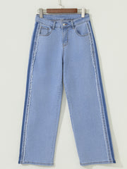 Jeans Beau Blue Contrast Stripe Side Side Patchwork - Damesmode Afbeelding 5 - Miniatuur