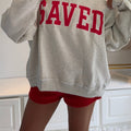 Gray Saved By Grace Sticked Detail Letter Graphic High Neck Sweatshirt mit hohem Ausschnitt - Foto 2