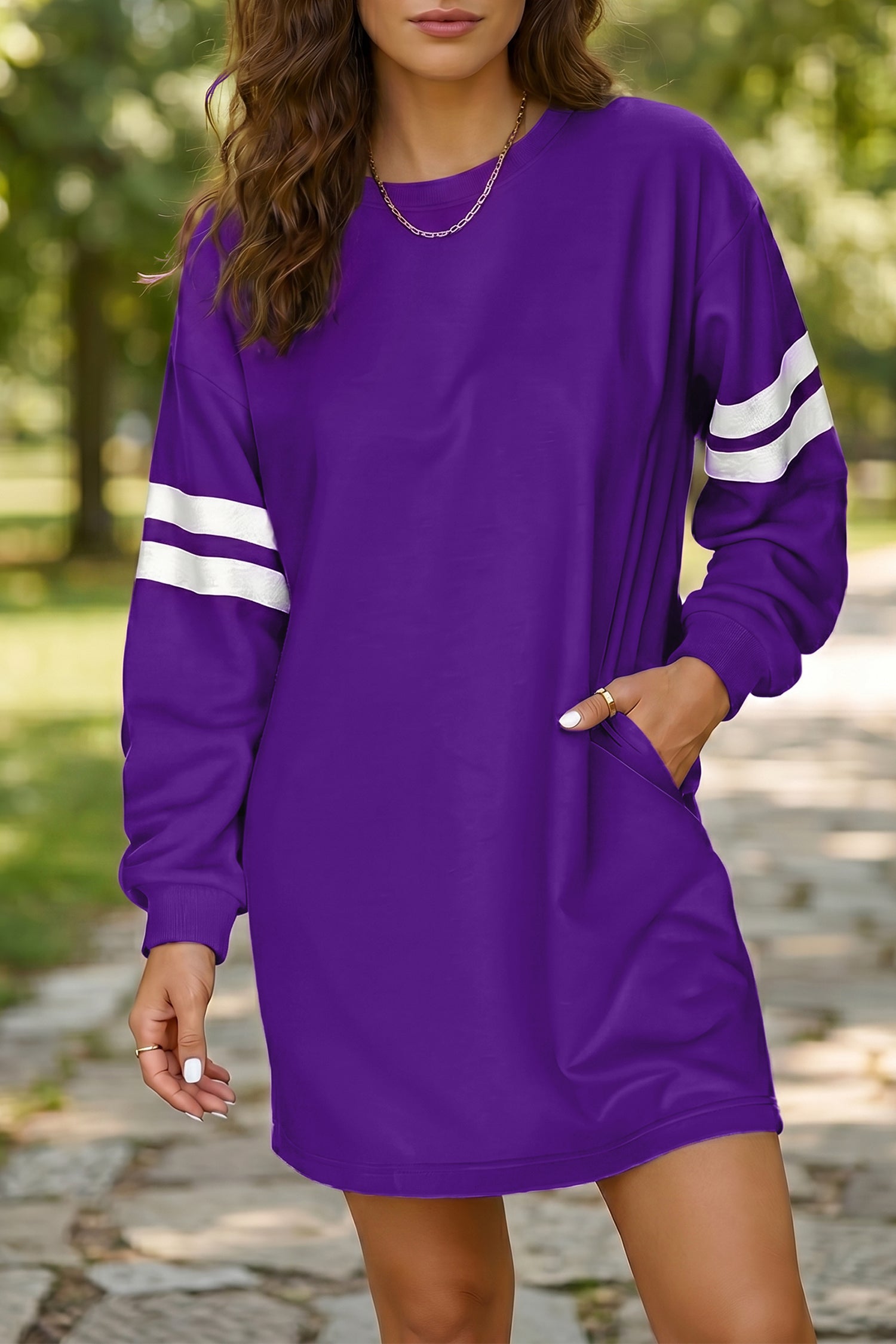 Black Varsity Contrast Banded Sleeve Shift Sweatshirt Dress - Damesmode Afbeelding 13