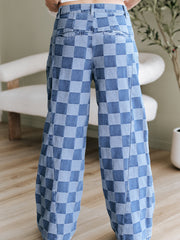 Dämmerungsblaue karierte Jeans mit weiten Beinen - Miniatuur