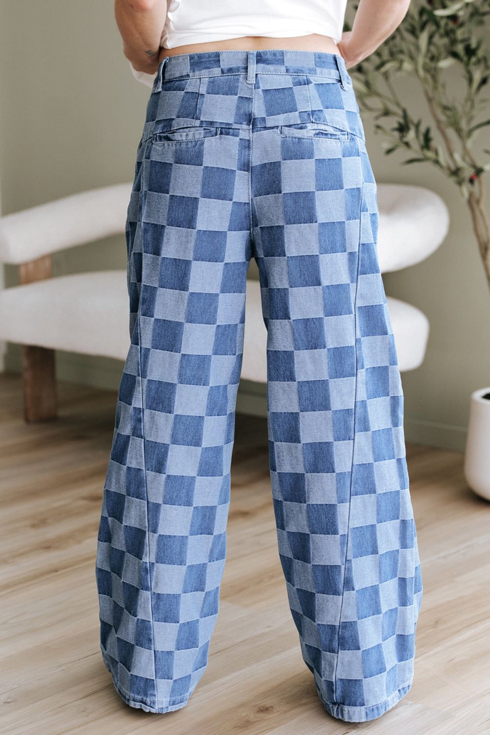 Jeans a quadri blu crepuscolo a gamba larga
