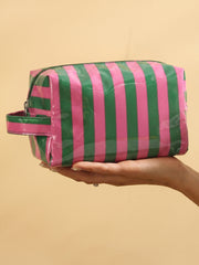 Fiery Red PVC Striped Cosmetic Bag Durable Zipper Handle Travel Organizer - Miniatuur