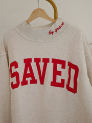 Gray Saved By Grace Sticked Detail Letter Graphic High Neck Sweatshirt mit hohem Ausschnitt - Miniatuur