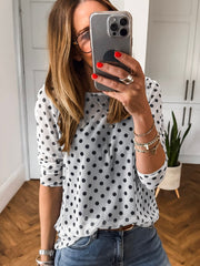 Schwarzes Polka-Dot-Transparentes Mesh-Langarm-Rundhals-Shift-Top – Damesmode Afbeelding 3 - Miniatuur