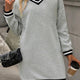 Robe T-shirt Preppy à manches longues à décolleté rayé gris clair