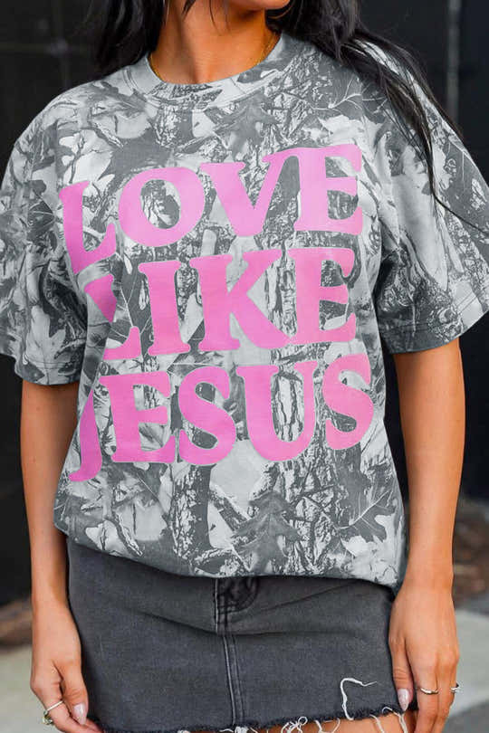 Pink Camo Woodland LOVE LIKE JESUS Casual Tee