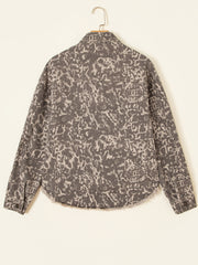 Veste en jean à motif abstrait à imprimé kaki à manches longues, ourlet brut - Miniatuur