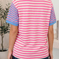 T-shirt a maniche corte a righe rosa a maniche corte a maniche corte e larghe - Foto 2