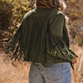 Veste verte à franges courtes en pseudo daim - Foto 2