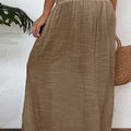 Pale Khaki Shirred High Waist Split Long Beach Skirt - Foto 2