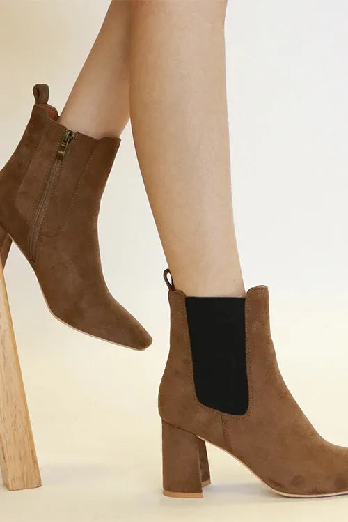Beast Fashion Faux Suede Block Heel Chelsea Boots with Elastic Side Panel - Luxe Damesmode & Kleding Collectie | Redblad Nederland