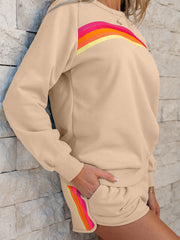Bonbon-gestreifter Akzentpullover und Shorts zweiteiliges Freizeitset – Damesmode Bild 6 - Miniatuur