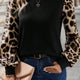 Kaki Luipaardprint Puff Sleeve Patchwork Top