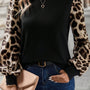 Khaki Leopard Puff Sleeve Patchwork Top