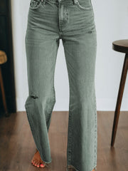 Vierblattklee, leicht verletzt, roher Rand, breite Jeans mit breiten Beinen - Miniatuur