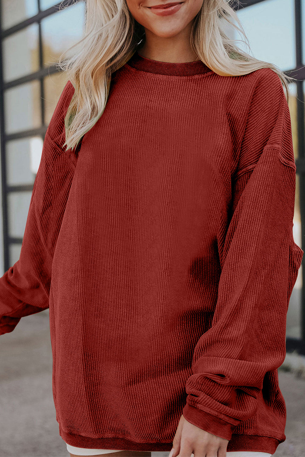 Smoke Gray ribbelagt fløjlssweatshirt i oversized sweatshirt