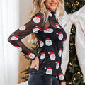 Black Christmas Fashion Print Slim Fit Long Sleeve Top - Damesmode Afbeelding 3 - Foto 3