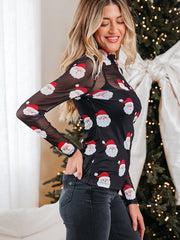 Black Christmas Fashion Print Slim Fit Long Sleeve Top - Women's Fashion Image 3 - Miniatuur