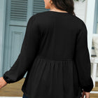 Schwarze einfarbige Fliege vorne langärmlige Plus-Size-Bluse aus Peplum – Damesmode Afbeelding 2 - Thumbnail