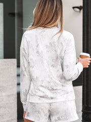 Pull beige à motif camouflage en érable et short décontracté taille élastique - Damesmode Afbeelding 2 - Miniatuur