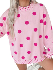 Felpa a Pois Marroni con Contrasto Dettaglio Contrasto Sweatshirt Oversize - Miniatuur