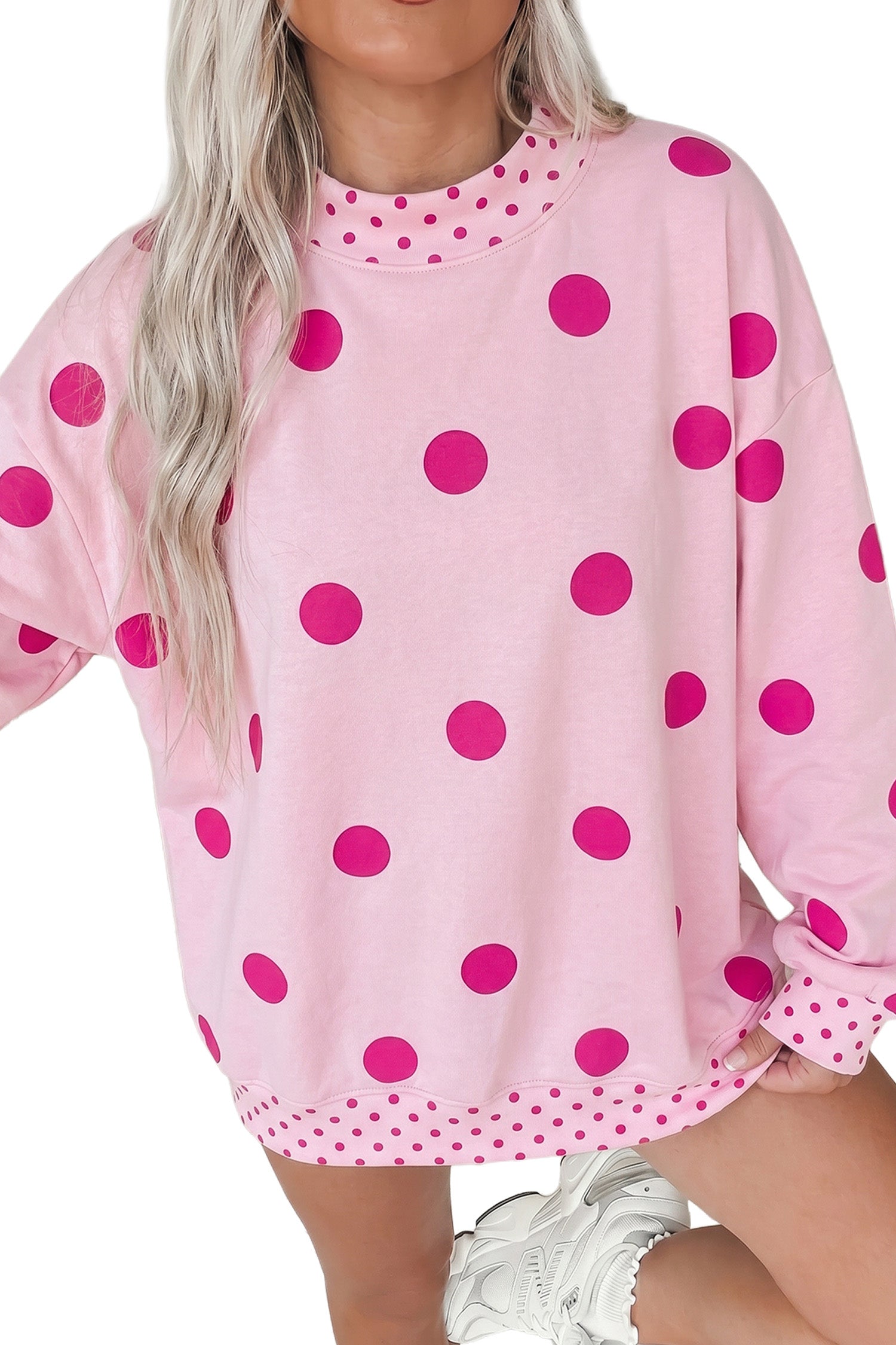 Sweat-shirt grand format à pois marron à motifs contrastants