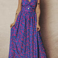 Blue Floral Print Twisted V Neck Tied Backless Maxi Dress - Damesmode Afbeelding 3 - Foto 3