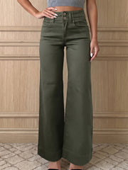 Jeans Mist Green à taille haute à 2 boutons et jambes larges - Miniatuur