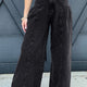 Dark Grijs Geplooide Wide Leg Mineral Wash Spijkerstof Broek