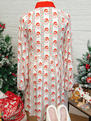 Weißer Weihnachtsmann mit kontrastreichem Kragen und langärmligem A-Linien-Minikleid - Miniatuur