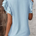 Mist Blue Solid Color Ruffled Short Sleeve Casual Blouse - Foto 2
