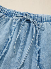 Pantaloncini casual in denim Myosotis con bordo sfilacciato - Miniatuur