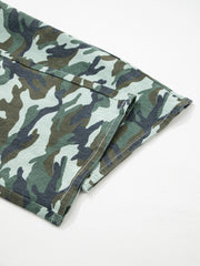 Green Camouflage Print Wide Leg Drawstring Denim Pants - Miniatuur