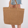 Camel Einfarbige Stroh-Webung Sommerstrand-Tote-Tasche - Foto 3