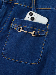 Sail Blue Hardware Decor Gepatchte Taschen Weit beinte Jeanshosen - Miniatuur