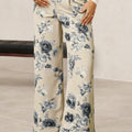 Beige Retro Floral Print Turn-up Cuffed Hem Loose Jeans - Damesmode Afbeelding 3 - Foto 3