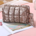 Coffee Solid Color Quilted Nylon Makeup Bag - Foto 3