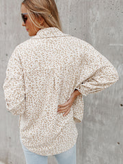 Beige Leopard Print Flap Pockets Buttoned Corduroy Shacket - Women's Fashion Image 8 - Miniatuur