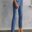 Jeans blu cielo con orlo grezzo a doppio bottone e corte slim fit - Thumbnail