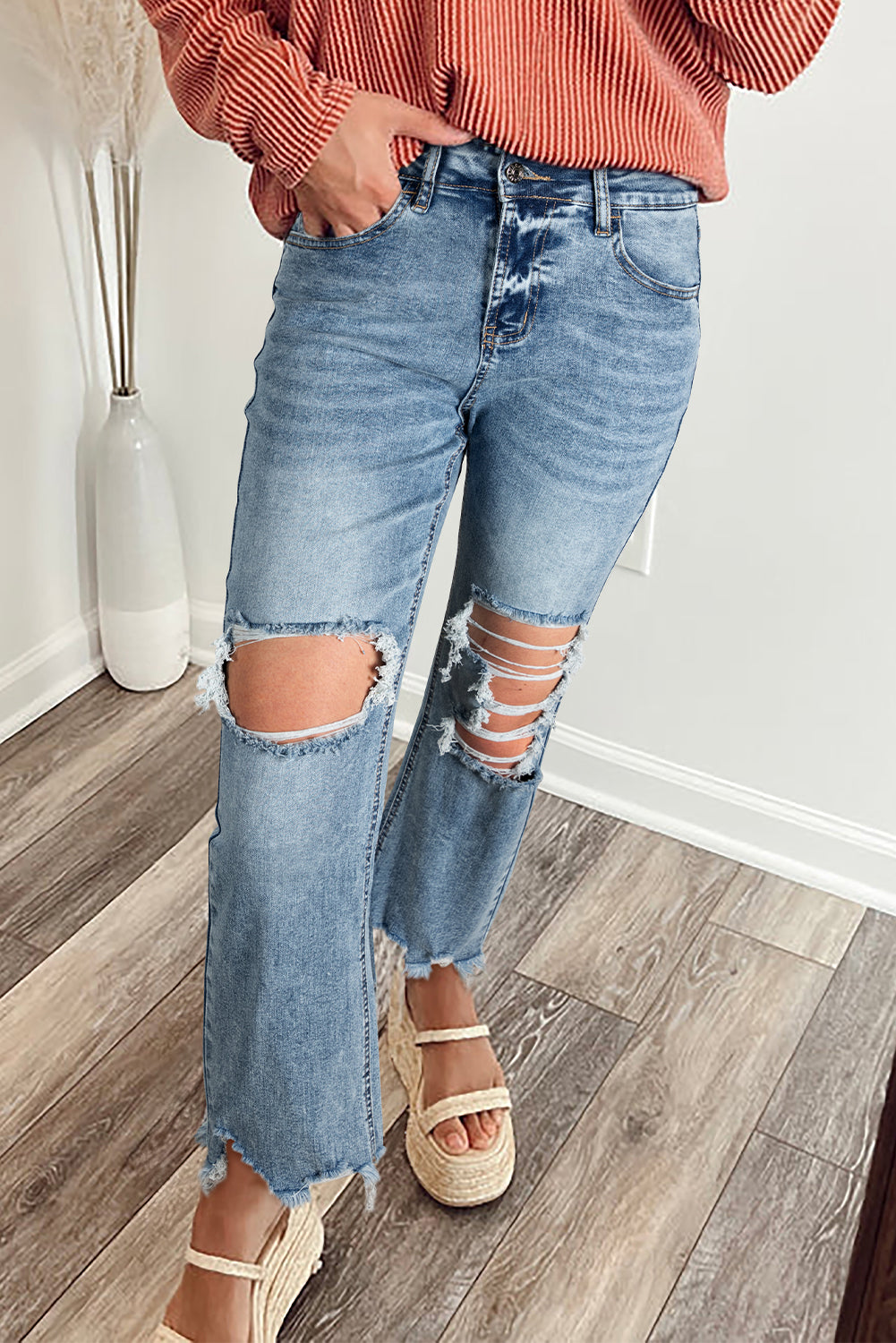 Myosotis Rå Søm Revet Knæfit Udstrakte Jeans
