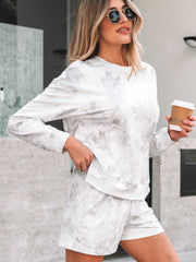 Pull beige à motif camouflage en érable et ensemble short décontracté taille élastique - Damesmode Afbeelding 6 - Miniatuur