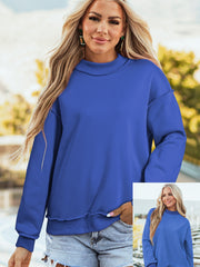 Dark Blue Oversize Drop Shoulder Reversible Mock Neck Sweatshirt - Miniatuur