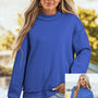 Dark Blue Oversize Drop Shoulder Reversible Mock Neck Sweatshirt